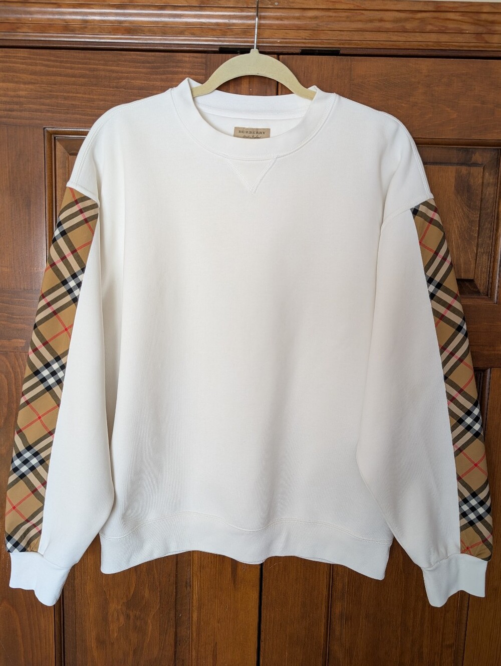Burberry Nova Check Sleeve Oversized Unisex Sweatshirt White S - Picture 2 of 16